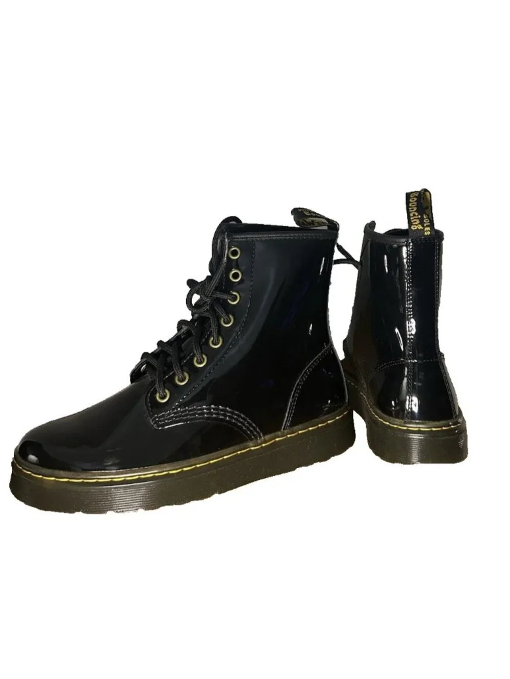 Dr Martens Zavala Black Patent Leather Combat Boots Womens Size 7 US UK 5 EU 38